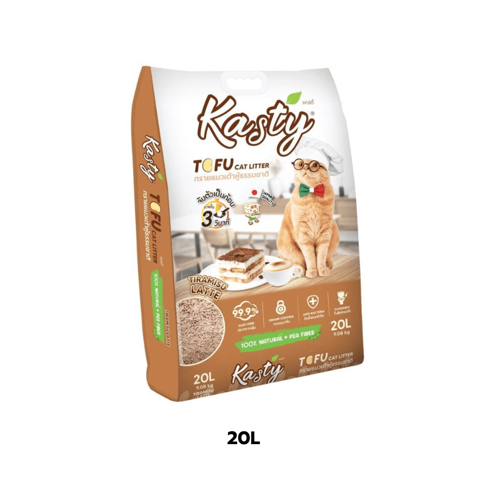 ทรายแมวเต้าหู้ kasty กลิ่นทิราเมสุ ลาเต้ ขนาด 20 ลิตร
